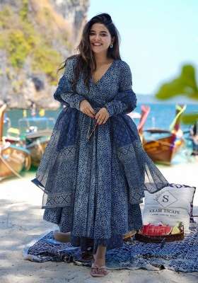 Blue Printed Muslin Kurta Set