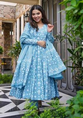 Sky Blue Printed Muslin Kurta Set
