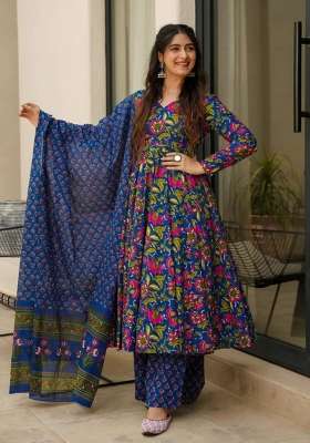 Blue Printed Muslin Kurta Set