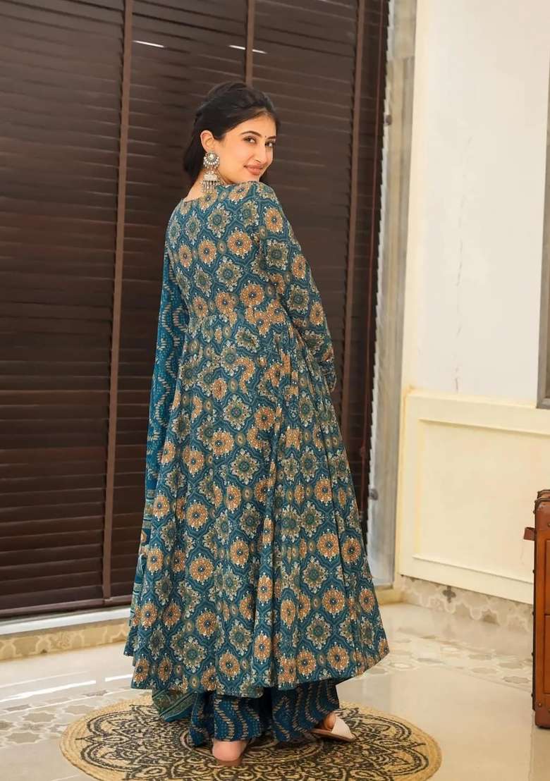 Blue Printed Muslin Kurta Set - Indya