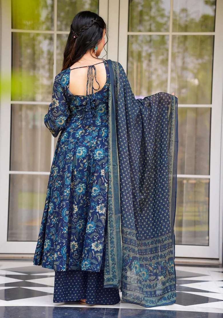 Blue Printed Muslin Kurta Set - Indya