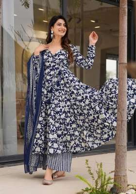 Blue Printed Muslin Kurta Set