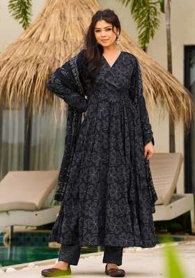 Blue Printed Muslin Kurta Set