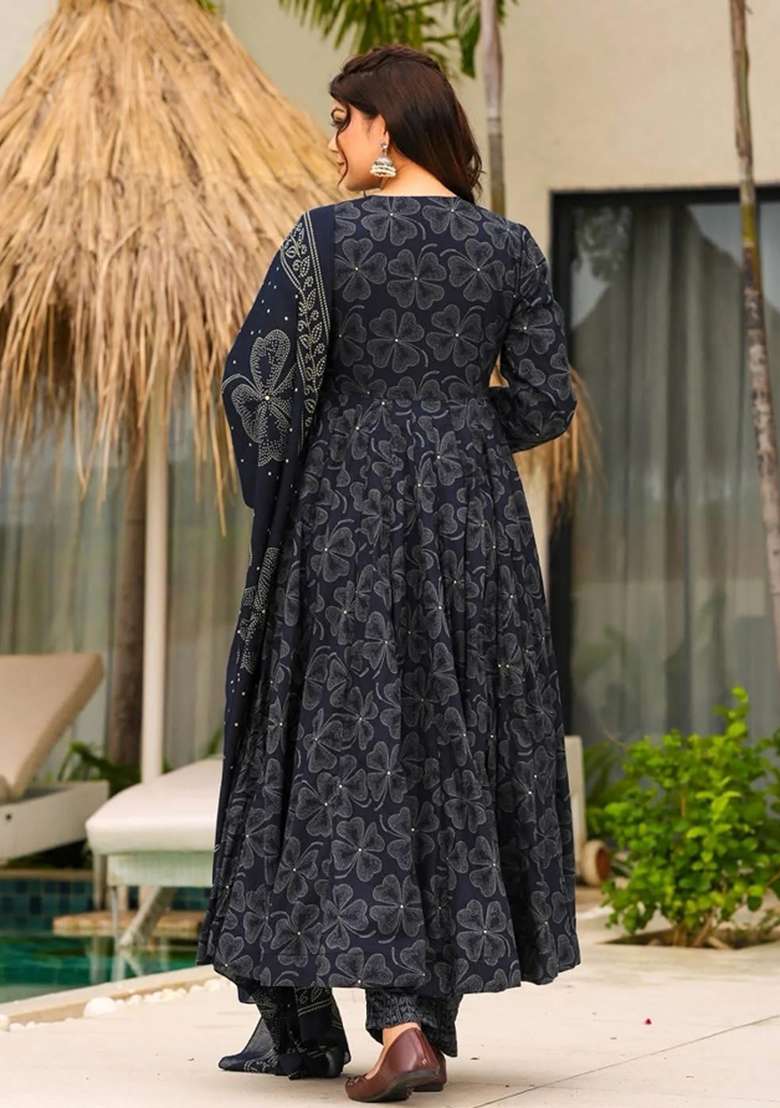 Blue Printed Muslin Kurta Set - Indya