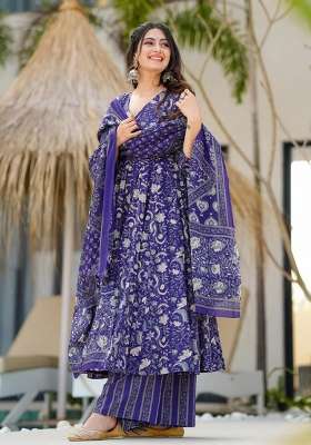 Blue Printed Muslin Kurta Set