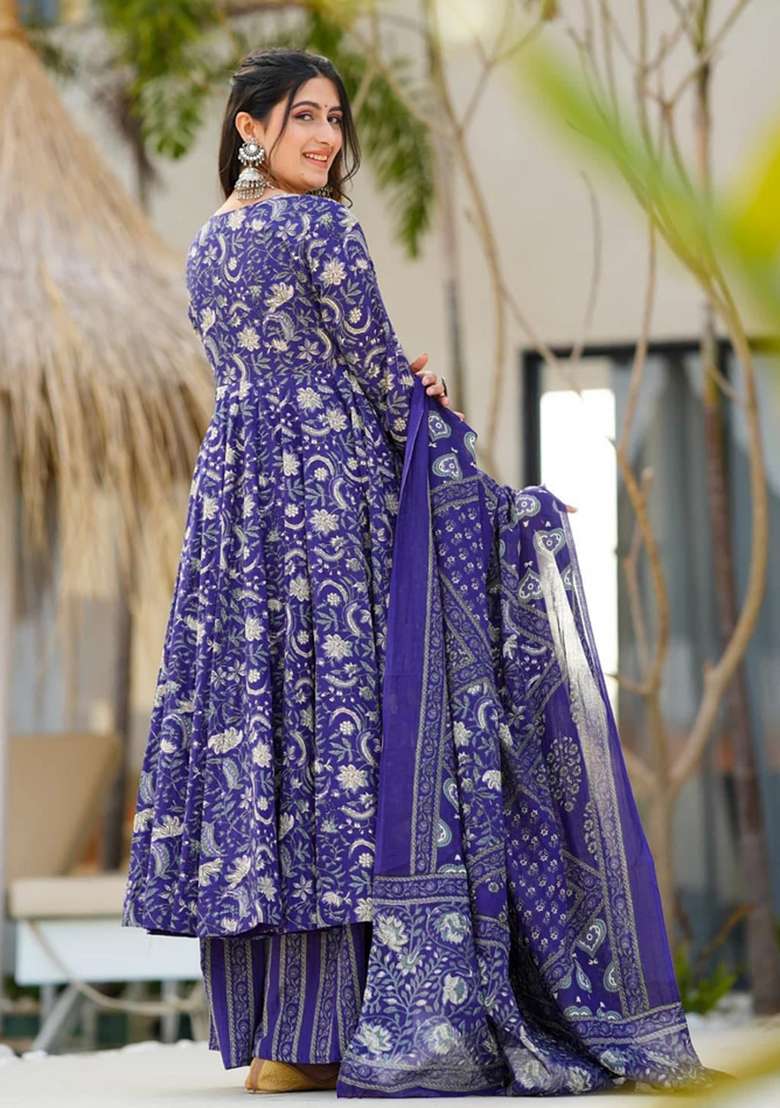 Blue Printed Muslin Kurta Set - Indya