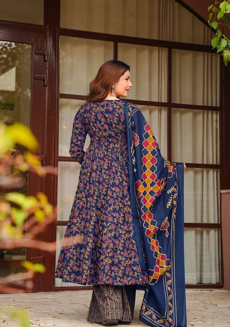 Blue Printed Muslin Kurta Set - Indya