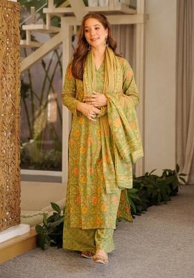 Green Printed Cotton Kurta Set