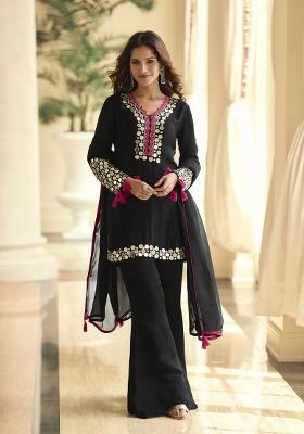 Black Embroidered Silk Kurta Set