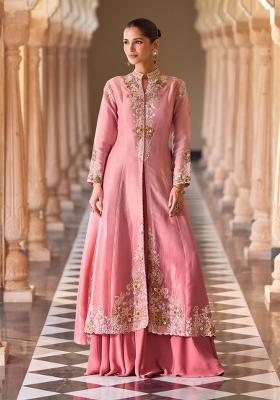 Pink Printed Silk Kurta Set