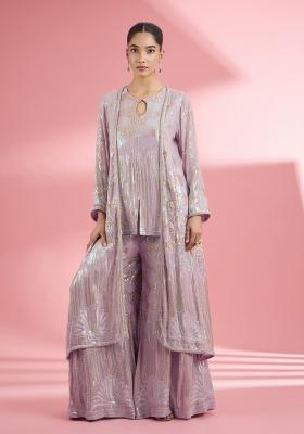Pink Thread Work Georgette Sharara Set