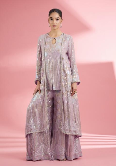 Pink Thread Work Georgette Sharara Set