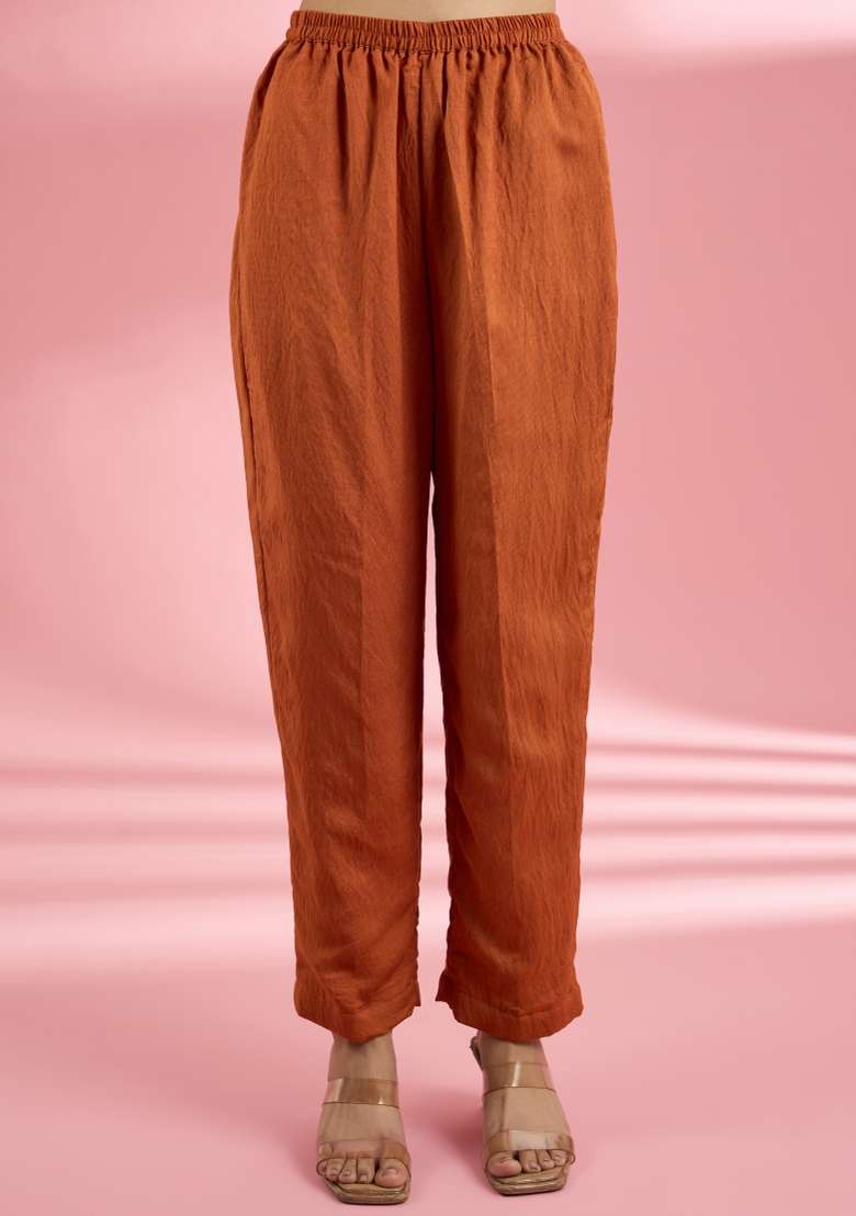 Rust Sequin Work Silk Kurta Set - Indya