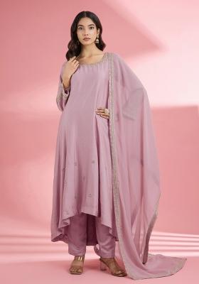 Pink Zari Work Silk Kurta Set