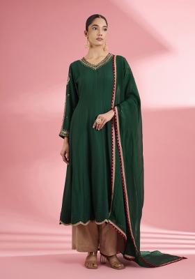 Green Zari Work Silk Kurta Set