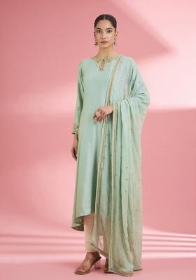 Sea Green Cutdana Silk Kurta Set