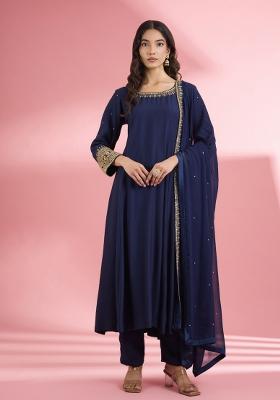 Blue Sequin Work Silk Kurta Set