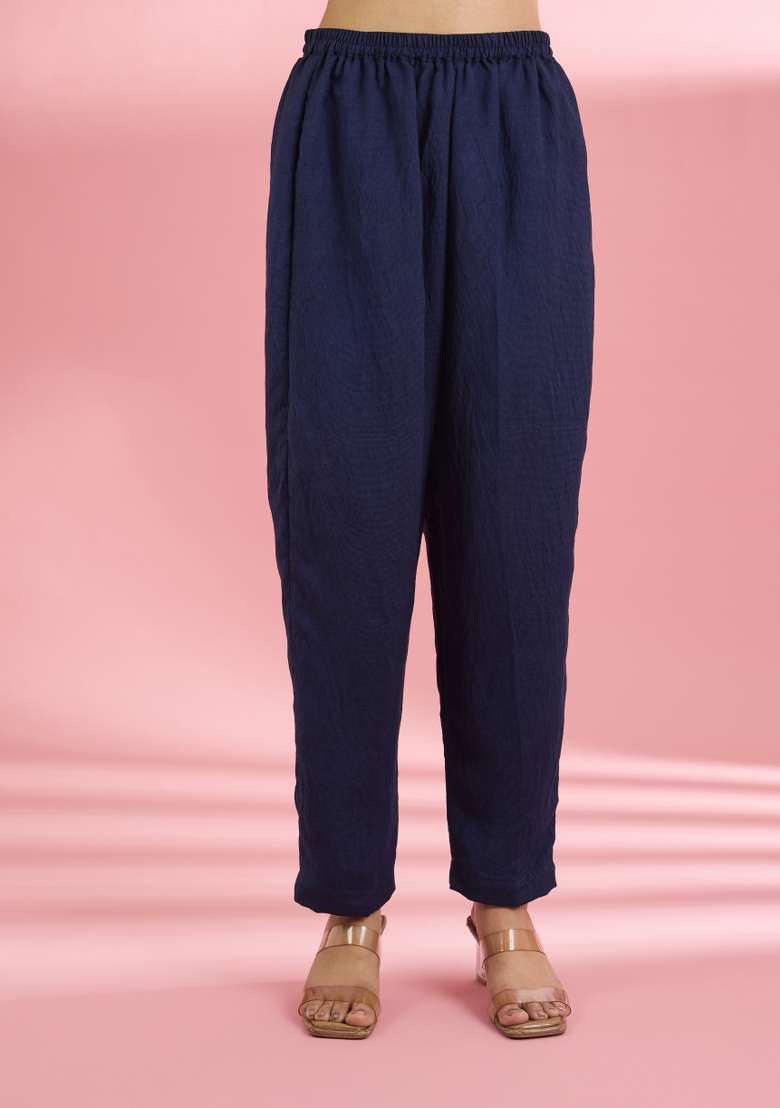 Blue Sequin Work Silk Kurta Set - Indya