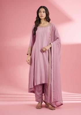 Pink Sequin Work Silk Kurta Set