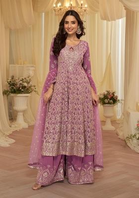 Purple Embroidered Georgette Salwar Kameez