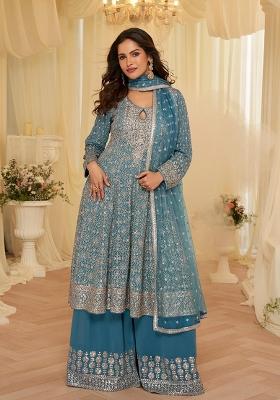 Blue Embroidered Georgette Salwar Kameez