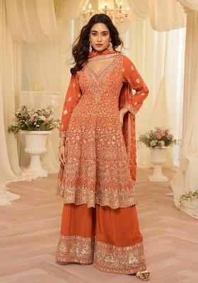 Orange Embroidered Georgette Salwar Kameez