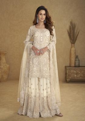 White Embroidered Net Salwar Kameez