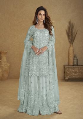 Blue Embroidered Net Salwar Kameez