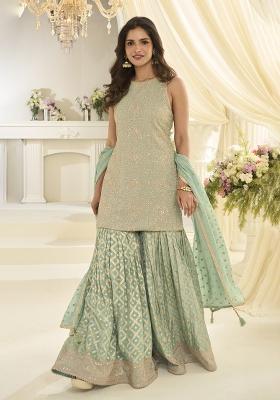 Sea Green Embroidered Georgette Salwar Kameez