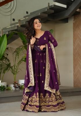 Violet Embroidered Georgette Anarkali With Dupatta