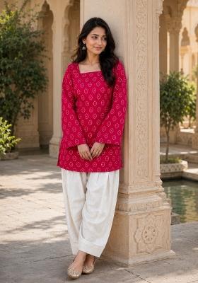 Red Floral Print Cotton Salwar Kameez