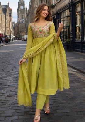 Green Embroidered Silk Anarkali Set