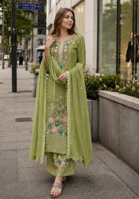 Green Embroidered Silk Kurta Set