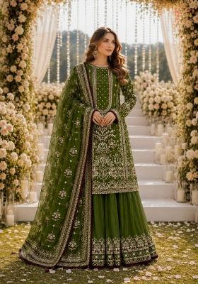 Mehendi Embroidered Georgette Kurta Set