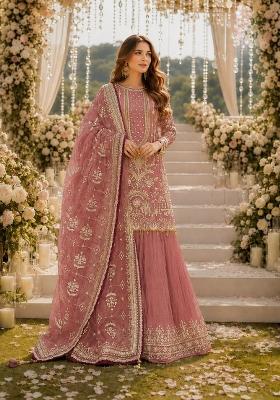 Baby Pink Embroidered Georgette Kurta Set