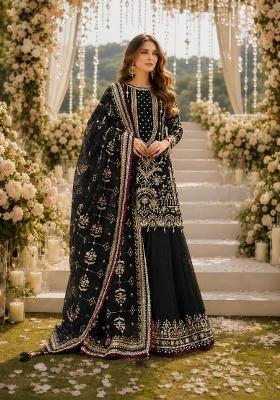 Black Embroidered Georgette Kurta Set