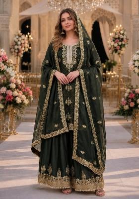 Mehendi Embroidered Silk Kurta Set