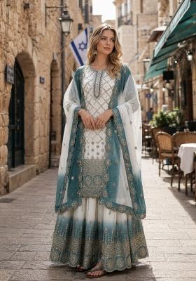 White Embroidered Georgette Kurta Set