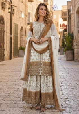 White Embroidered Georgette Kurta Set