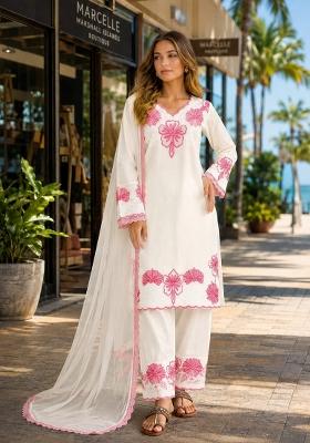 White Embroidered Silk Kurta Set