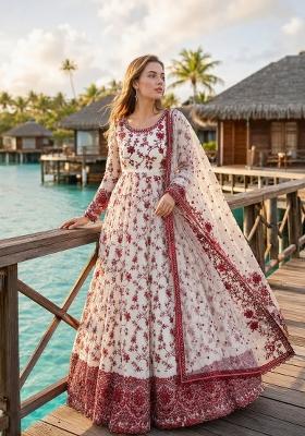 White Embroidered Georgette Anarkali Set