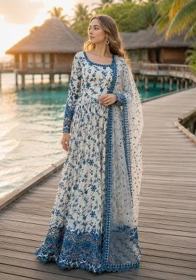 White Embroidered Georgette Anarkali Set
