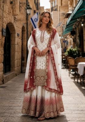 Brown Embroidered Georgette Kurta Set