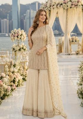 White Embroidered Georgette Kurta Set