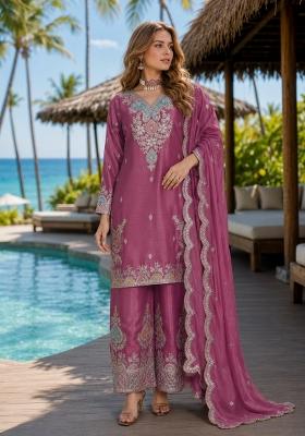 Magenta Sequin Work Silk Kurta Set