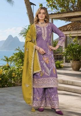 Purple Sequin Work Shimmer Kurta Set