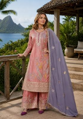 Peach Sequin Work Shimmer Kurta Set
