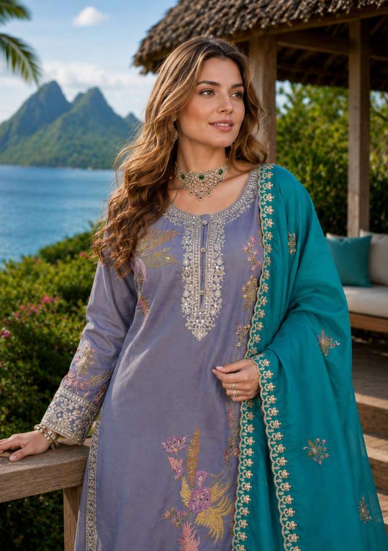 Grey Sequin Work Shimmer Kurta Set - Indya