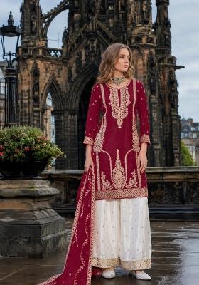 Maroon Sequin Work Silk Kurta Set