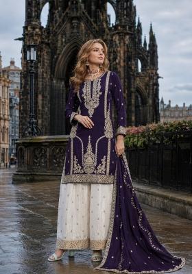 Violet Sequin Work Silk Kurta Set